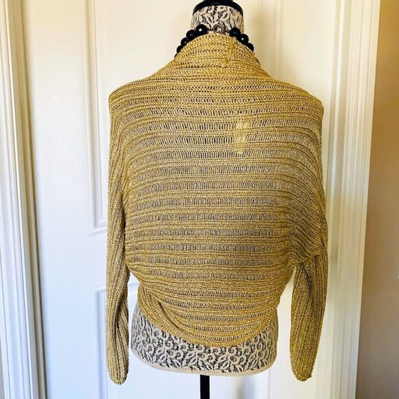 WHBM Rolled Collar Gold Lame Glitter Knit Shrug NWT - Picture 4 of 6